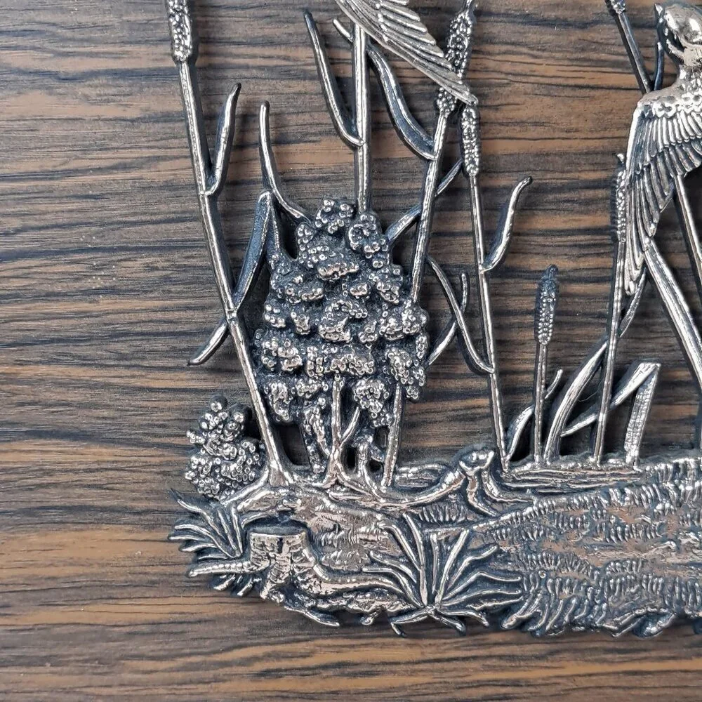 Birds in Flight, Copper on Wood with Wooden Easel or Wall Hanging Vintage